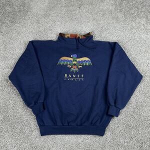 Attraction Sweatshirt Mens Medium Navy Banff Canada Mock Neck Made in Canada